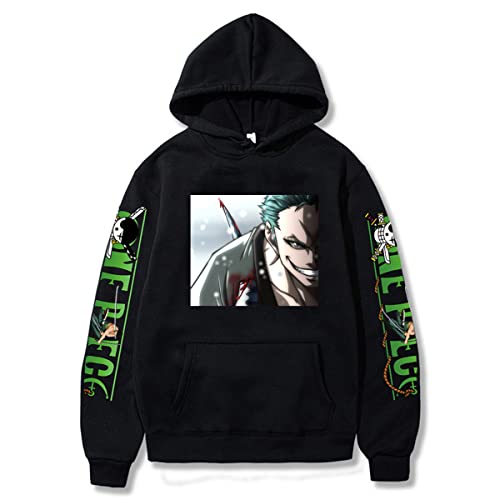 Sybnwnwm One Piece Hoodie Roronoa Zoro Printed Sweatshirt Kostüm Kleidung Streetwear Hip Hop Unisex, Schwarz , L von Sybnwnwm