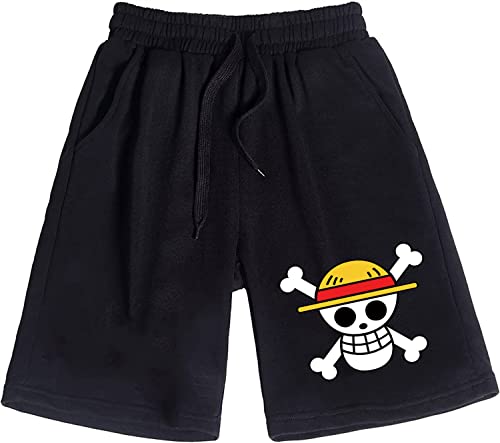 Sybnwnwm One Piece Shorts Luffy Print Elastische Taille Workout Shorts Athletic Shorts, Schwarz , XS von Sybnwnwm