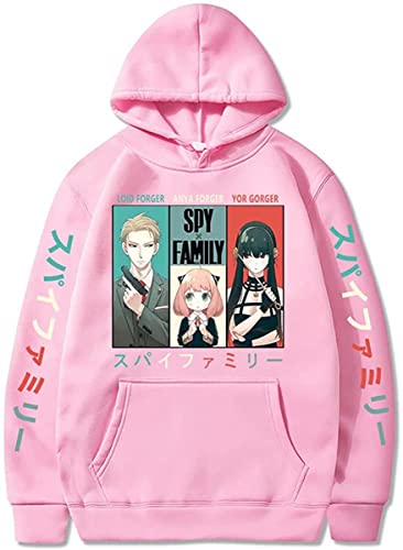 Sybnwnwm Spy x Family Hoodies Anime Merch-Hoodies Streetwear Kapuzenpullover mit Kordelzug für Unisex Erwachsene, rose, XS von Sybnwnwm