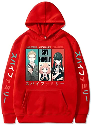 Sybnwnwm Spy x Family Hoodies Anime Merch-Hoodies Streetwear Kapuzenpullover mit Kordelzug für Unisex Erwachsene, rot, XXXL von Sybnwnwm