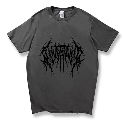 Sybnwnwm T-Shirt Gothic Grunge Sommerkleidung Ästhetisches Skelett Y2K Shirts Rundhalsausschnitt Vintage Tops für Männer Frauen, dunkelgrau, XXL von Sybnwnwm