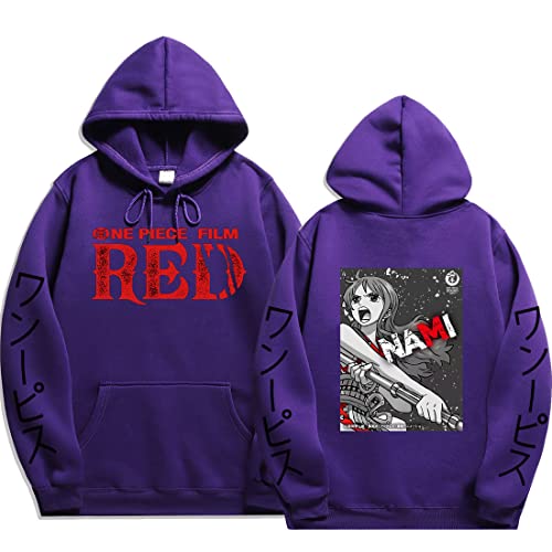 Sybnwnwm Unisex Anime Hoodie One Piece Hoodies Anime Nami Cosplay Kapuze Pullover Sweatshirt Langarm Outfit, violett, XL von Sybnwnwm