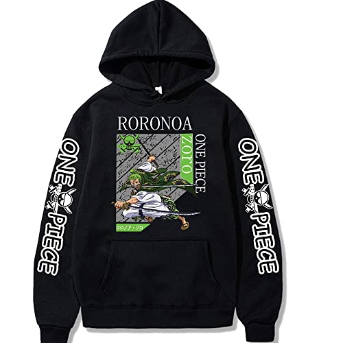 Sybnwnwm Unisex One Piece Hoodie Zoro Print Pullover Langarm Sweatshirt Hoodies, Schwarz , XS von Sybnwnwm