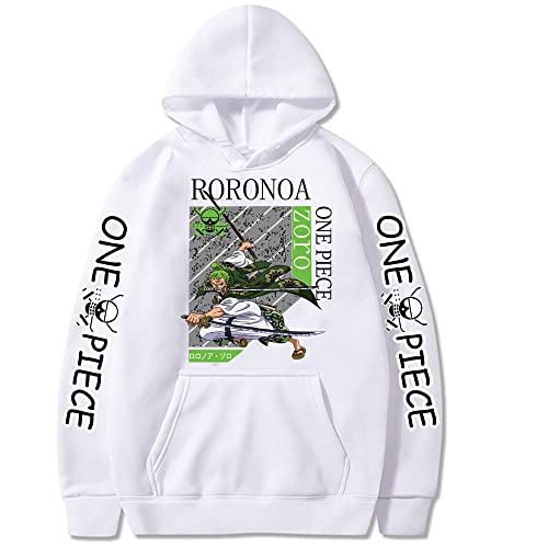 Sybnwnwm Unisex One Piece Hoodie Zoro Print Pullover Langarm Sweatshirt Hoodies, weiß, S von Sybnwnwm