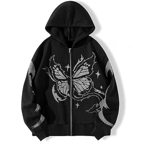 Sybnwnwm Y2K Hoodie Full Zip up Schmetterling Motiv Pullover Kapuzenpullover Sweatshirt Damen Herren Sybnwnwm Y2K Hoodie Full Zip up Schmetterling Motiv Pullover Kapuzenpullover Sweatshirt Damen Herren von Sybnwnwm