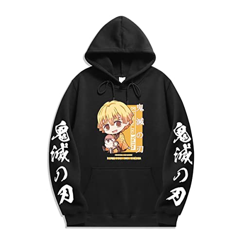 Sybnwnwm Y2K Hoodies Agatsuma Zenitsu Sweatshirt Kimetsu No Yaiba Hoodie Y2K Anime Hoodie, Schwarz , L von Sybnwnwm