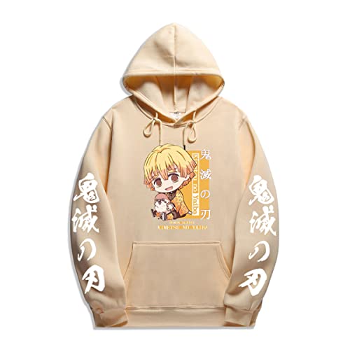 Sybnwnwm Y2K Hoodies Agatsuma Zenitsu Sweatshirt Kimetsu No Yaiba Hoodie Y2K Anime Hoodie, beige, L von Sybnwnwm