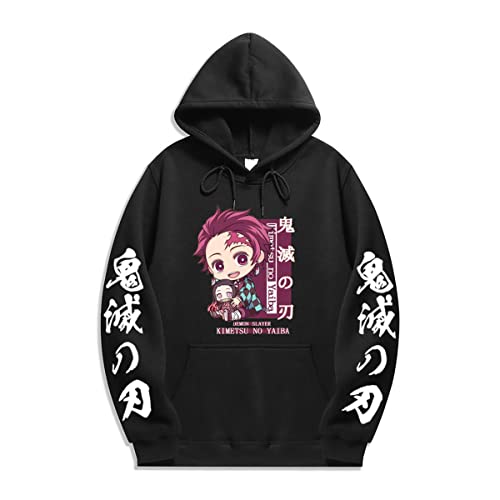 Sybnwnwm Y2K Japanese Anime Cute Hoodie Tanjiro Nezuko Printed Pullover Hoodies für Männer Frauen Jungen Mädchen, Schwarz , XS von Sybnwnwm
