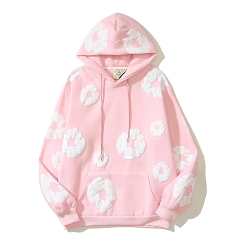 Sybnwnwm Y2K Kapuzenpullover Blumen Drucken Pullover Hooded Sweatshirt Hip Hop Streetwear Pulli Top von Sybnwnwm