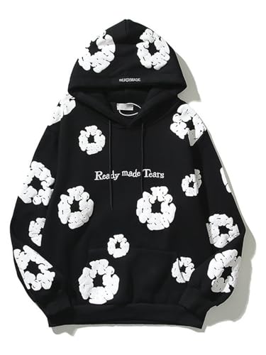 Sybnwnwm Y2K Kapuzenpullover Blumen Drucken Pullover Hooded Sweatshirt Hip Hop Streetwear Pulli Top von Sybnwnwm