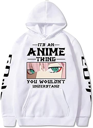 Sybnwnwm Zero Two Hoodie Darling in The FRANXX Cosplay Kostüm Top Kapuzenpullover Sweater Sweatshirts für Damen und Herren, weiß, L von Sybnwnwm