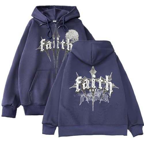 Sybnwnwm Zipper Hoodie Y2K Herren Faith Kapuzenpullover mit Reißverschluss Goth Streetwear Pullover Jacke Pulli Damen von Sybnwnwm