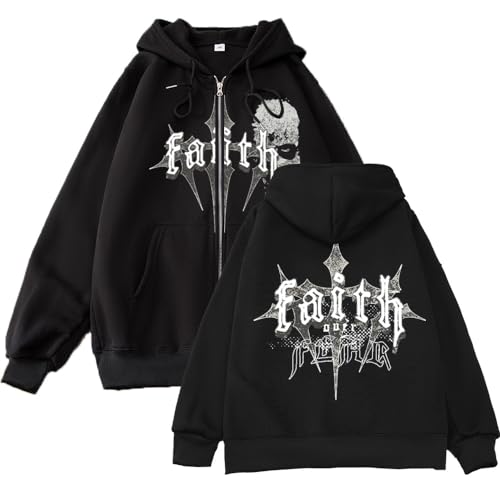Sybnwnwm Zipper Hoodie Y2K Herren Faith Kapuzenpullover mit Reißverschluss Goth Streetwear Pullover Jacke Pulli Damen von Sybnwnwm