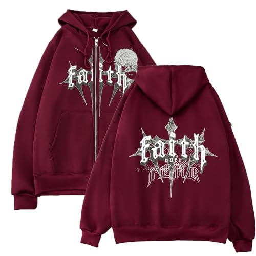 Sybnwnwm Zipper Hoodie Y2K Herren Faith Kapuzenpullover mit Reißverschluss Goth Streetwear Pullover Jacke Pulli Damen von Sybnwnwm