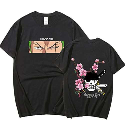 Sybnwnwm Zoro T-Shirt mit Rundhalsausschnitt und süßem Design, leicht, Anime-Motiv, 1 Stück, Schwarz , XL von Sybnwnwm