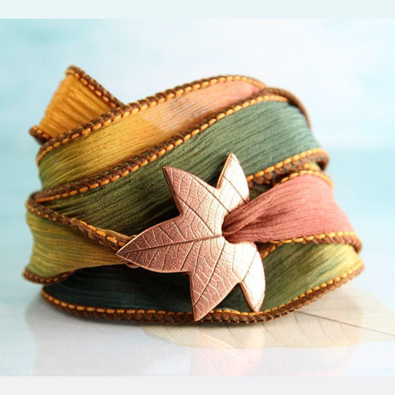Kupfer Blatt Armband Wrap Seidenband Herbst Ahornblätterschmuck Kupfer Blatt Armband Wrap Seidenband Herbst Ahornblätterschmuck von SycamoonJewellery