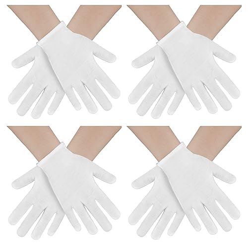 4 Pcs Handschuhe Kinder,Baumwollhandschuhe,Weiße Handschuhe,Baumwollhandschuhe Weiß,Weiße Stoffhandschuhe,Weiße Handschuhe Kostüm Pantomime Karneval Hochzeits Cosplay Party Halloween Accessoires von SycloPak