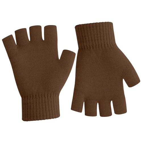 Fingerlose Handschuhe Damen,Handschuhe Fingerlos,Fingerlose Handschuhe Herren,Handschuhe Ohne Fingerkuppen,Fingerless Gloves,Handschuhe Schwarz Winter Thermo Warme Strickhandschuhe Arbeiten,Braun von SycloPak
