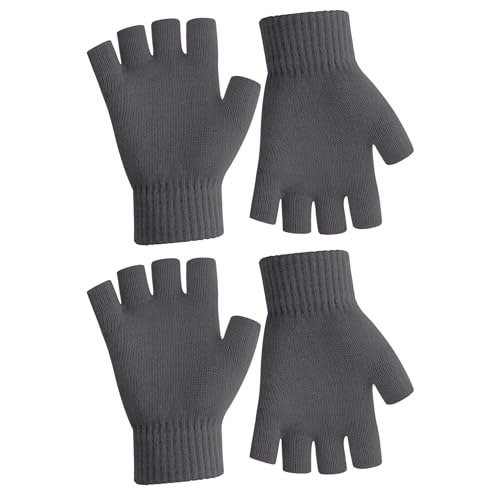 Fingerlose Handschuhe Damen,Handschuhe Fingerlos,Fingerlose Handschuhe Herren,Handschuhe Ohne Fingerkuppen,Fingerless Gloves,Handschuhe Winter Thermo Warme Strickhandschuhe Arbeiten,2pcs Dunkelgrau von SycloPak