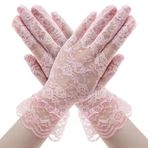 Spitzenhandschuhe Weiß - Elegant Kurze Brauthandschuhe für Hochzeit, Karneval, Halloween - Netzhandschuhe Lace Gloves Damen von SycloPak