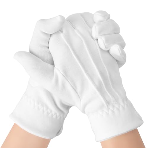 SycloPak Weiße Handschuhe Herren Baumwolle - Formelle Smokings, Zeremonielle Uniformen & Weihnachtsmann Hochwertige Stoffhandschuhe Weiss Baumwolle von SycloPak