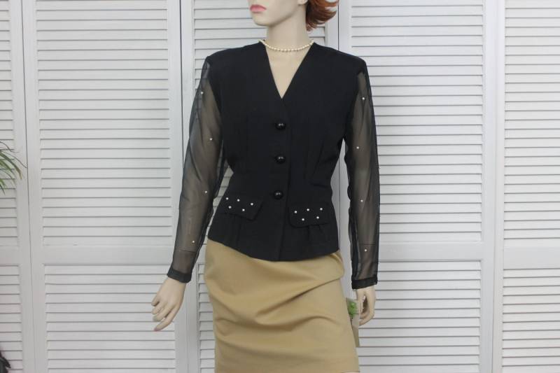 Vintage Abend Jacke Mit Perlen New Old Stock Schwarz von SydneysVintage