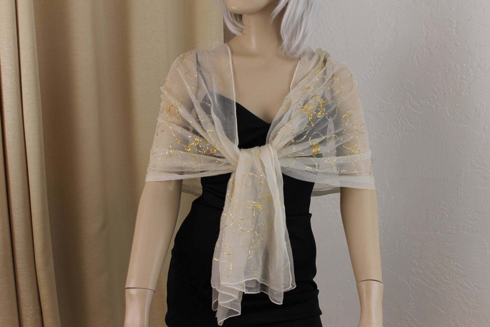 Vintage Beige Chiffon Und Gold Metallic Seidenchiffon Schal/Schal von SydneysVintage