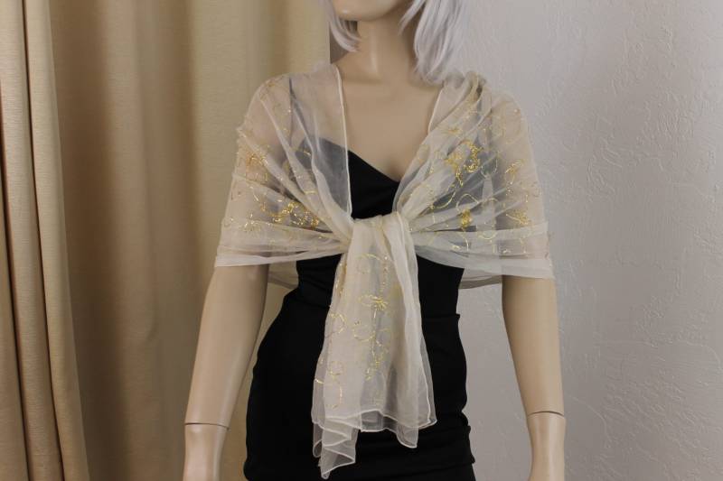 Vintage Beige Chiffon Und Gold Metallic Seidenchiffon Schal/Schal von SydneysVintage