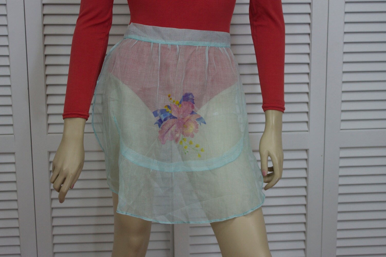 Vintage Blaue Organza Schürze 1940Er, 50Er Jahre von SydneysVintage