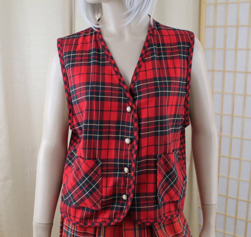 Vintage Knitwaves Karierte Tartan Weste Damen Größe Large 80Er Jahre von SydneysVintage