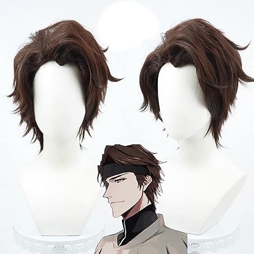 Aizen Sosuke Cosplay Perücke Braun Weiß Synthetisch Kurzes Haar 30cm von Syedeliso