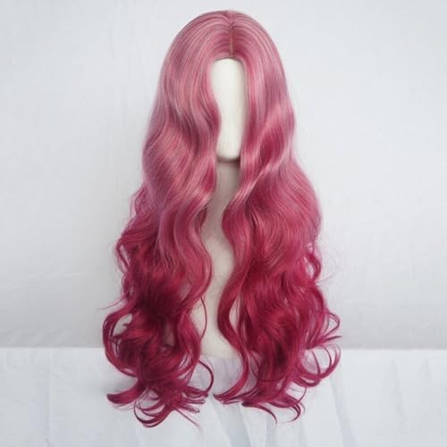 Anime Cosplay Perücke Rosa Haar Perücke Lange Wellige Perücke Lange Lockige Perücke Halloween Kostüm für Frauen Party Synthetische Perücken+Perücke Cap von Syedeliso