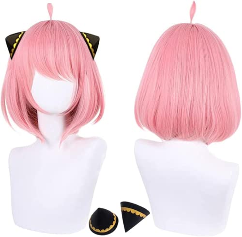 Anime Cosplay Perücken SPY×FAMILY Perücken Anya Forger Perücken Rosa Kurze Perücken Superkräften 007 geheimagent Cosplay Perücken für erwachsene und kinder von Syedeliso