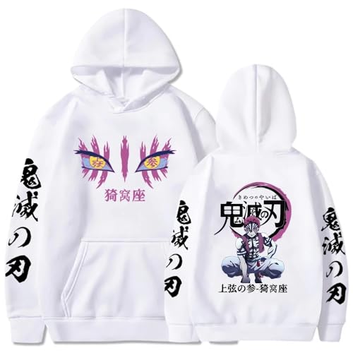 Anime Demon Slayer Hoodies Akaza Grafik gedruckt Pullover Mode Cosplay Sudadera Harajuku Streetwear Y2K Sweatshirt Herren Tuch (Weiß,L) von Syedeliso
