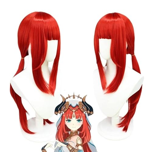 Anime Genshin Auswirkungen Nilou Cosplay Perücke 89cm Lange Orange Anime Cosplay Rote Perücke Hitze Beständig Perücken Perücke Kappe von Syedeliso