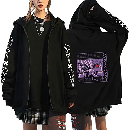 Anime Hunter X Hunter Hoodie Unisex 3D Gedruckt Cosplay Schwarz Mit Kapuze Sweatshirt Print Zip Up Hoodie Jacke mit Tasche für Erwachsene Jugend (Black2,L) von Syedeliso