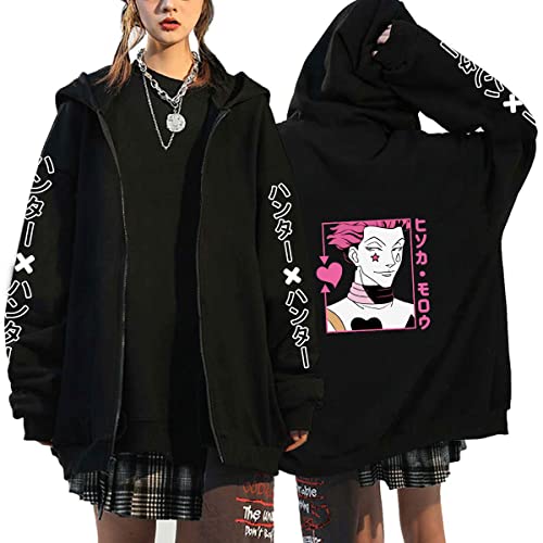 Anime Hunter X Hunter Hoodie Unisex 3D Gedruckt Cosplay Schwarz Mit Kapuze Sweatshirt Print Zip Up Hoodie Jacke mit Tasche für Erwachsene Jugend (Black4,M) von Syedeliso