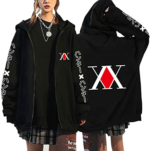 Anime Hunter X Hunter Hoodie Unisex 3D Gedruckt Cosplay Schwarz Mit Kapuze Sweatshirt Print Zip Up Hoodie Jacke mit Tasche für Erwachsene Jugend (Black5,M) von Syedeliso