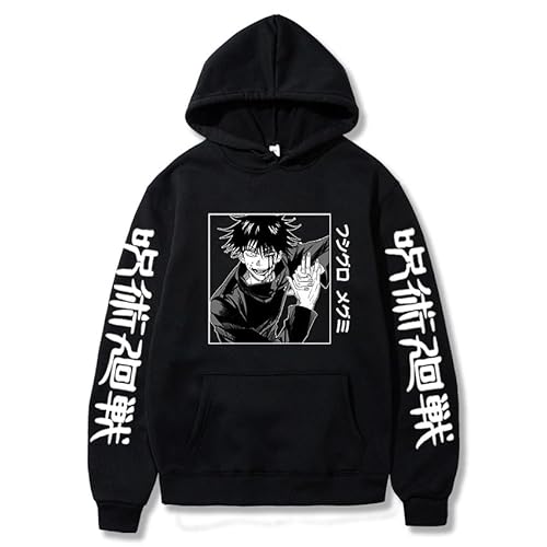 Anime Jujutsu Kaisen Fushiguro Megumi Hoodie Übergroße Herbst Winter Fleece Sweatshirt Männer Frauen Langarm Pullover (Schwarz,M) von Syedeliso