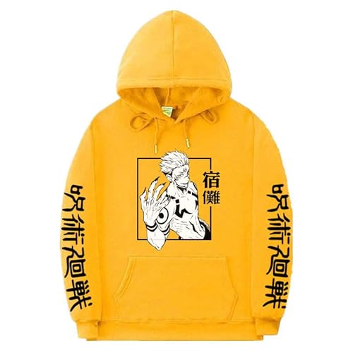 Anime Jujutsu Kaisen Ryomen Sukuna Hoodie Übergroße Herbst Winter Fleece Sweatshirt Männer Frauen Langarm Pullover (Gelb,XL) von Syedeliso