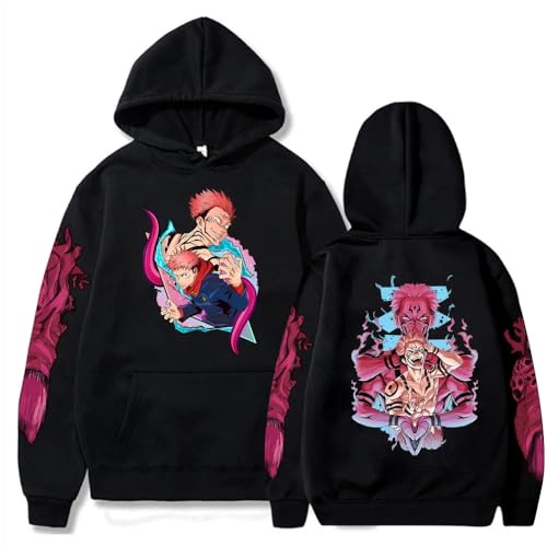 Anime Jujutsu Kaisen Satoru Gojo Hoodie Übergroße Herbst Winter Fleece Sweatshirt Männer Frauen Langarm Pullover (Schwarz,L) von Syedeliso