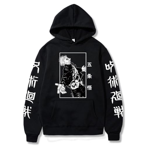 Anime Jujutsu Kaisen Satoru Gojo Hoodie Übergroße Herbst Winter Fleece Sweatshirt Männer Frauen Langarm Pullover (Schwarz,L) von Syedeliso