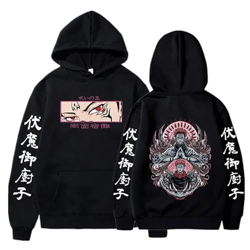 Anime Jujutsu Kaisen Satoru Gojo Hoodie Übergroße Herbst Winter Fleece Sweatshirt Männer Frauen Langarm Pullover (Schwarz,S) von Syedeliso