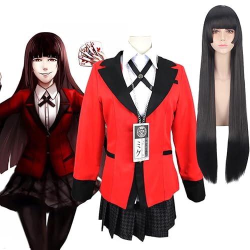 Anime Kakegurui Cosplay Kostüm Yumeko Jabami Vollen Satz Hohe Schuluniform Perücke Frauen Halloween Party COSPLAY Kostüme Anzug (Anzug perücke,M) von Syedeliso