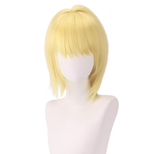 Anime Kurapika Cosplay Hunter Perücke Cosplay Kurzes Licht goldene Kurve hitze beständige Synth etische Haar Perücke für Halloween Kostüm Party Männer Frauen Unisex Rollenspiel Perrücken kappe von Syedeliso