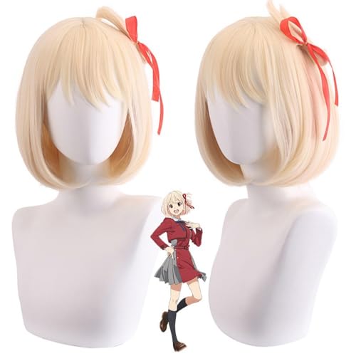 Anime Lycoris Recoil Cosplay Perücke kurz Blond Cosplay Bobo Perücke mit Pony Halloween Kostüm Party Perücke für Frauen Mädchen frei Perücke Mütze von Syedeliso