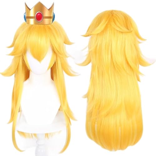 Anime Prinzessin Peach Cosplay Perücke Lange Goldene Perücke Hohe Hitzebeständige Frauen Party Haar Halloween + Perücke Kappe von Syedeliso