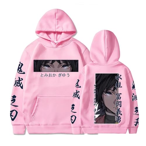 Dämon Slayer Kimetsu kein Yaiba Anime Hoodies Sweatshirt Cool Retro Giyuu Tomioka Augen Grafik Winter Mode Übergroße Kapuzen Pullover (Rosa,3XL) von Syedeliso