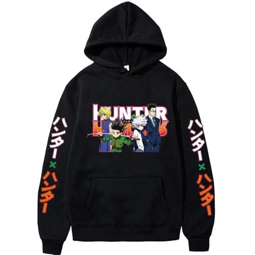 Hunter X Hunter Kapuzen Pullover mit Kapuze Anime Hoodie Bedruckt Fleeced Streetwear Sweatshirt Übergroße Kleidung Pullover Pullover Männer Frauen (Schwarz,L) von Syedeliso