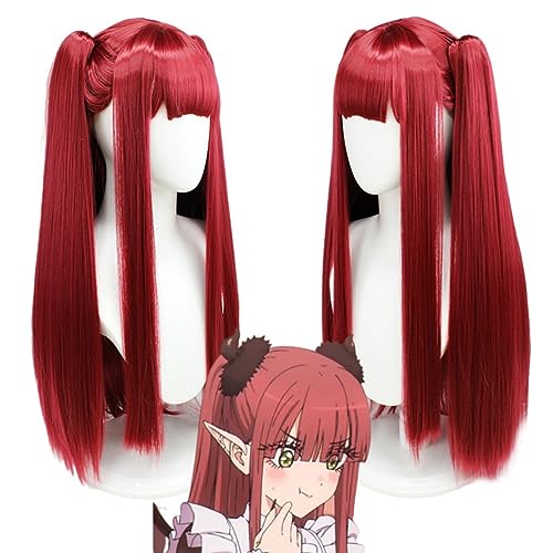 Marin Kitagawa Cosplay Perücke Dunkel rote Zöpfe Perücke Teufel Cosplay Kostüm gerade Pferdes chwänze Anime niedliche Kawaii Perücke mit Pony mit Mütze von Syedeliso